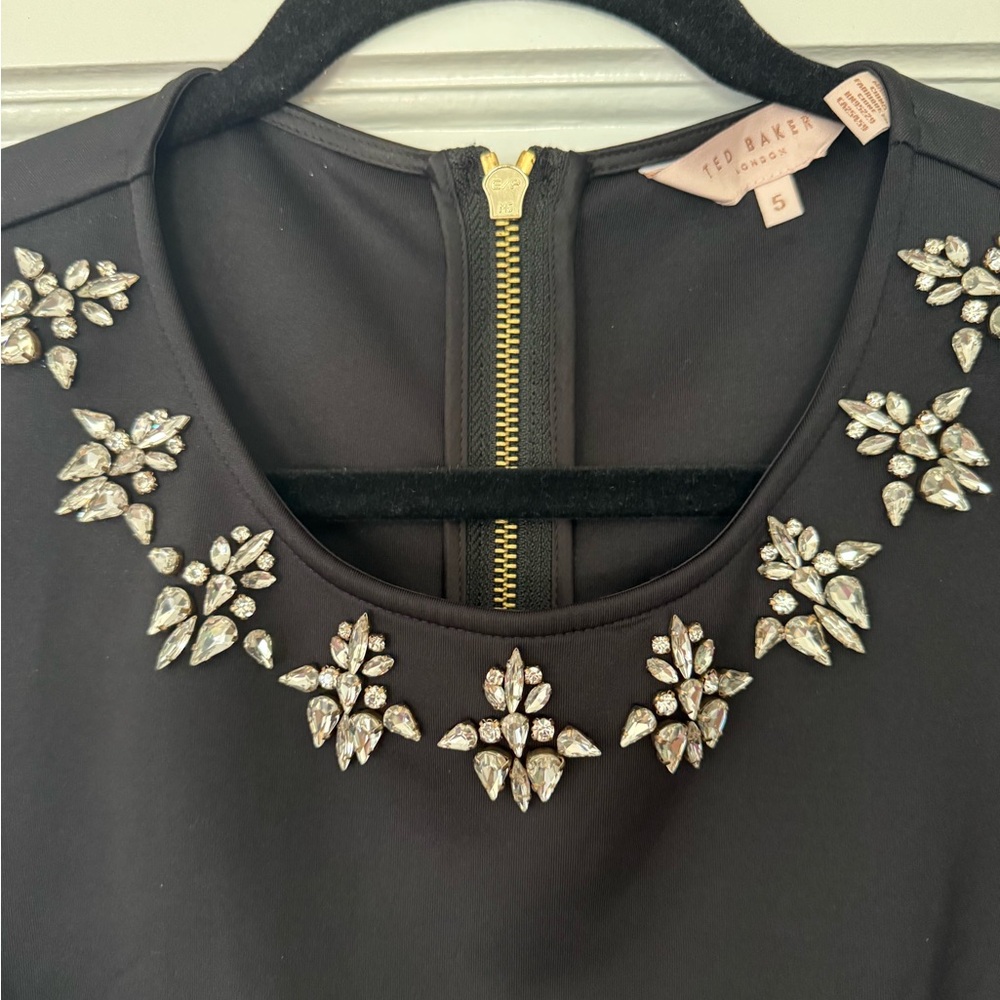 Ted Baker London Black Dress with Embellished Neckline (size 5 TB) - Picture 2 of 3